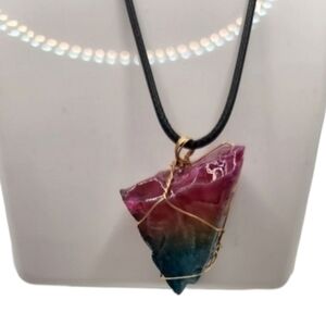 18k Gold Plated Natural Rainbow Quartz Irregular‎ Stone Chakra Pendant Necklace